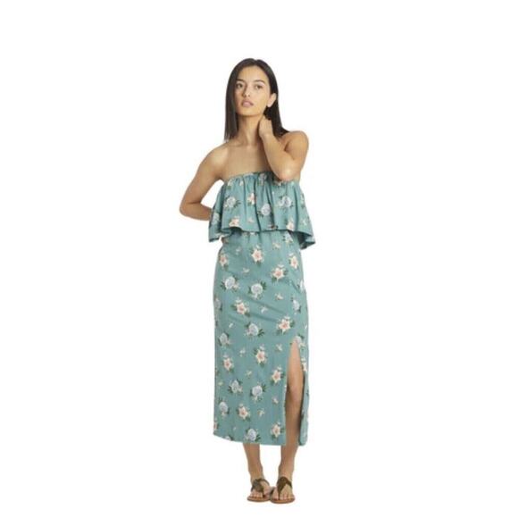 O'Neill Dresses & Skirts - O'Neill Dress Womens 2X Green Floral Ruffle Kole Strapless Off Shoulder Maxi